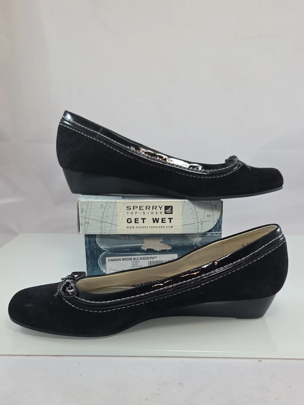 Sperry Camden Top-Sider Black Suede Wedge Ballet Flats Size 8.5